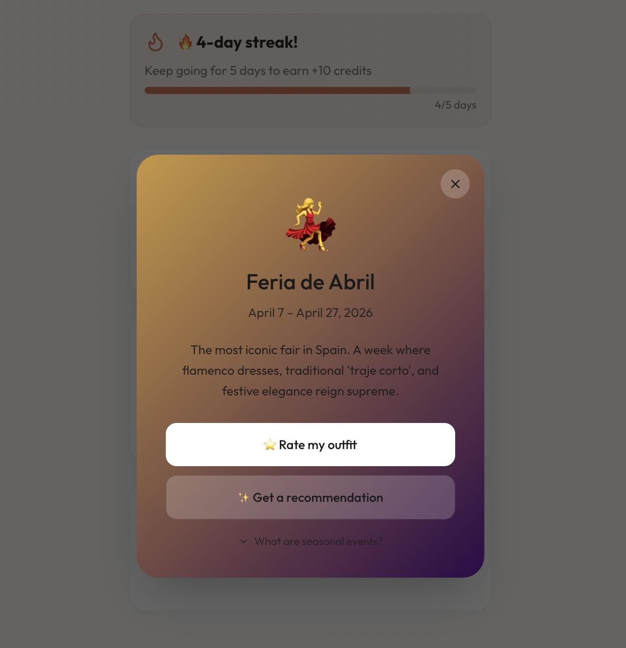 Special events popup
